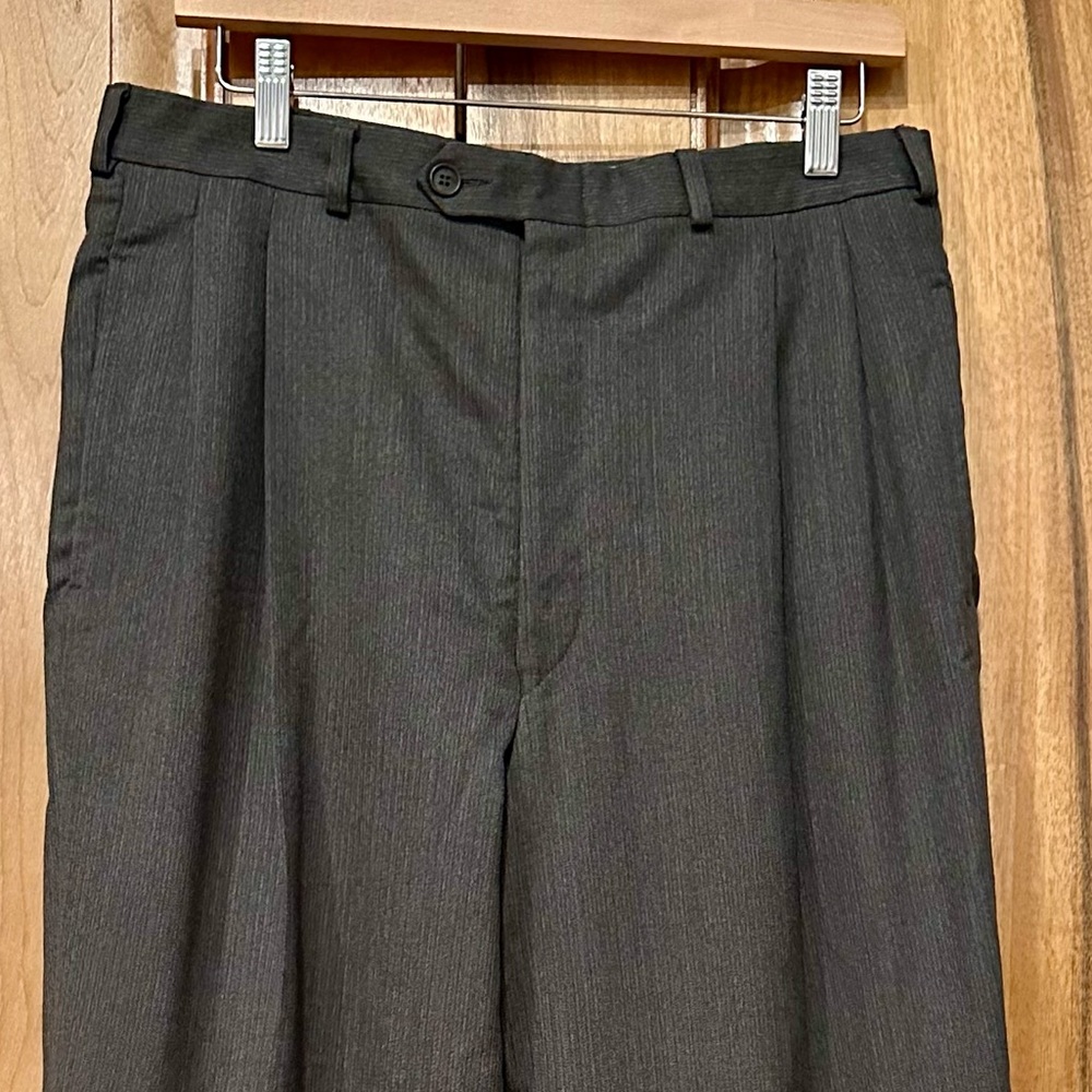 VTG YSL - Yves Saint Laurent, Pleated Wide Leg Micro-Herringbone Stripe Trousers - Picture 8 of 9